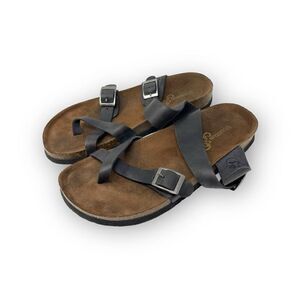 Mountain Sole Birk Style Slip On Leather Sandals Buckle Black Women’s Size 9
